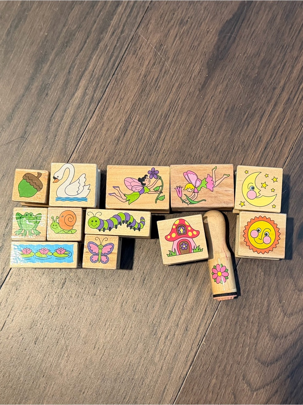 🛍️ 3 for $15 Wooden rubber stamp set of 13 kids nature fairy animals crafts